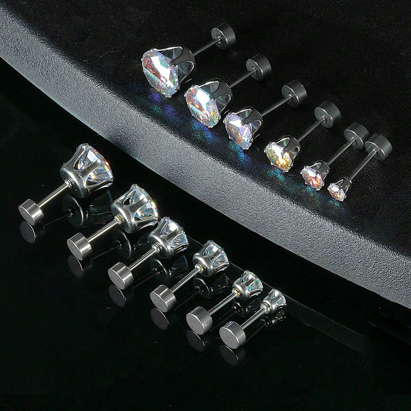 6 Pairs Casual Elegant Round Inlay Stainless Steel Zircon Gold Plated Ear Studs