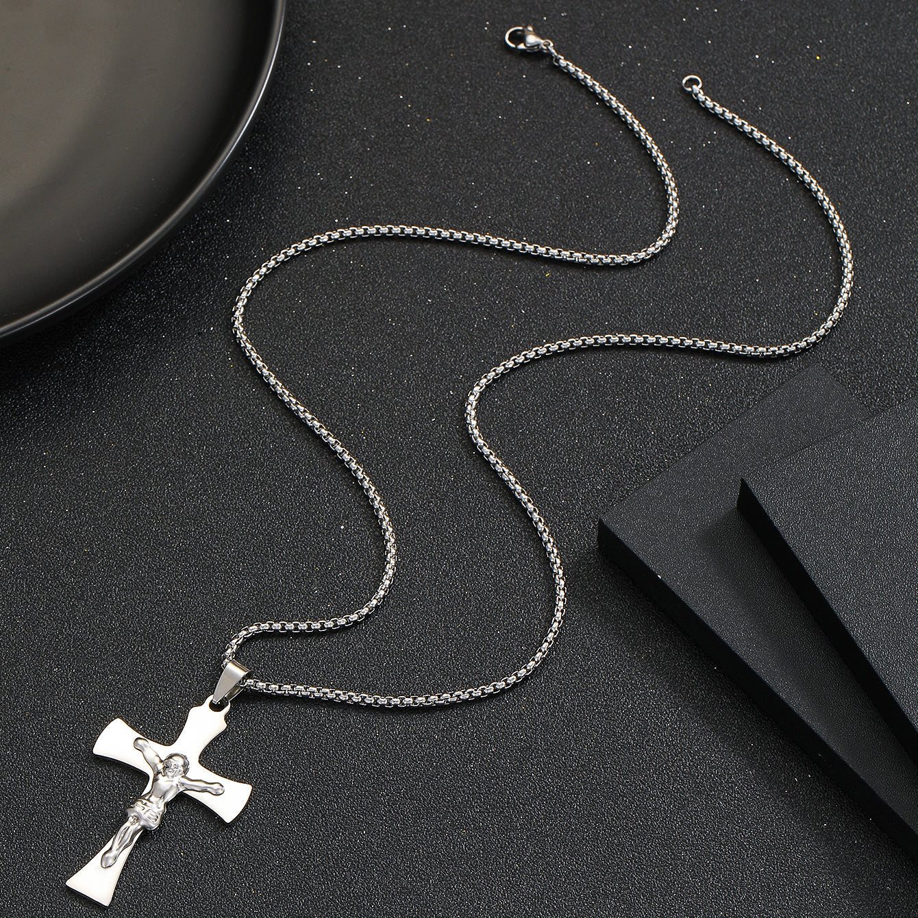 Hip-hop Cross Stainless Steel Pendant Necklace