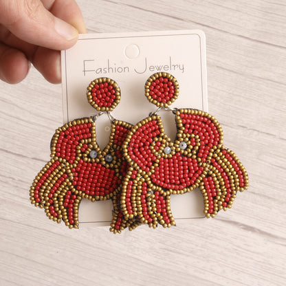 1 Pair Vacation Crab Irregular Beaded Handmade Stainless Steel Cloth Glass Glass Drop Earrings