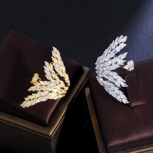 Ig Style Korean Style Wings Copper Plating Inlay Artificial Gemstones Gold Plated Rhodium Plated Open Rings