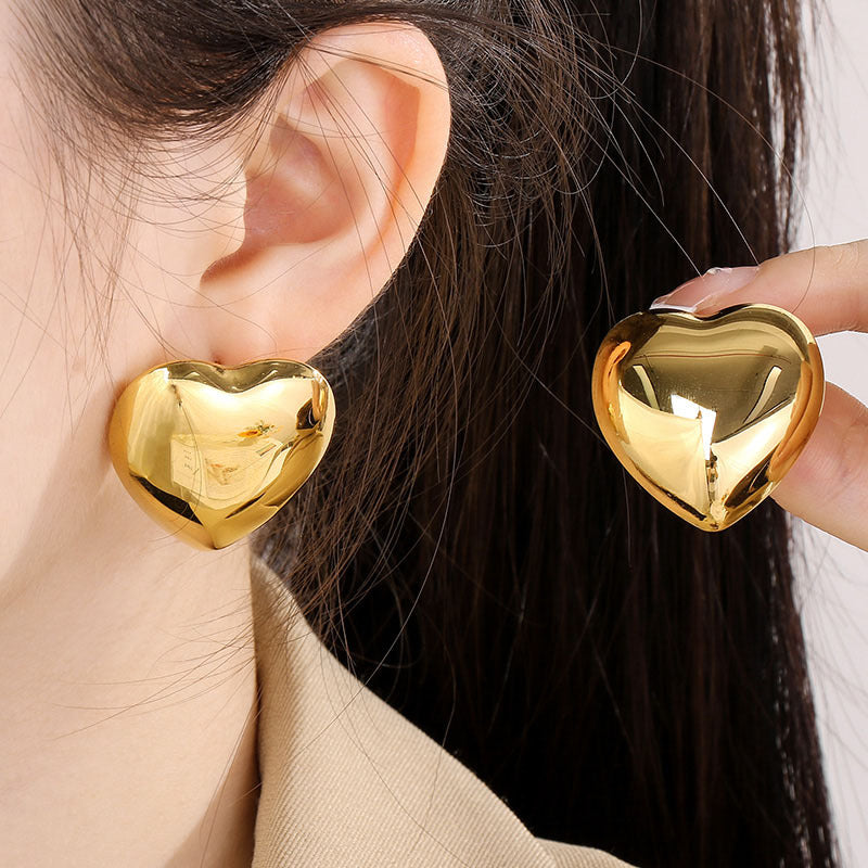 1 Pair Simple Style Round Heart Shape Plating Titanium Steel Drop Earrings