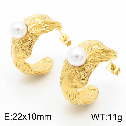 1 Pair Simple Style Solid Color Plating Inlay Titanium Steel Artificial Pearls Ear Studs