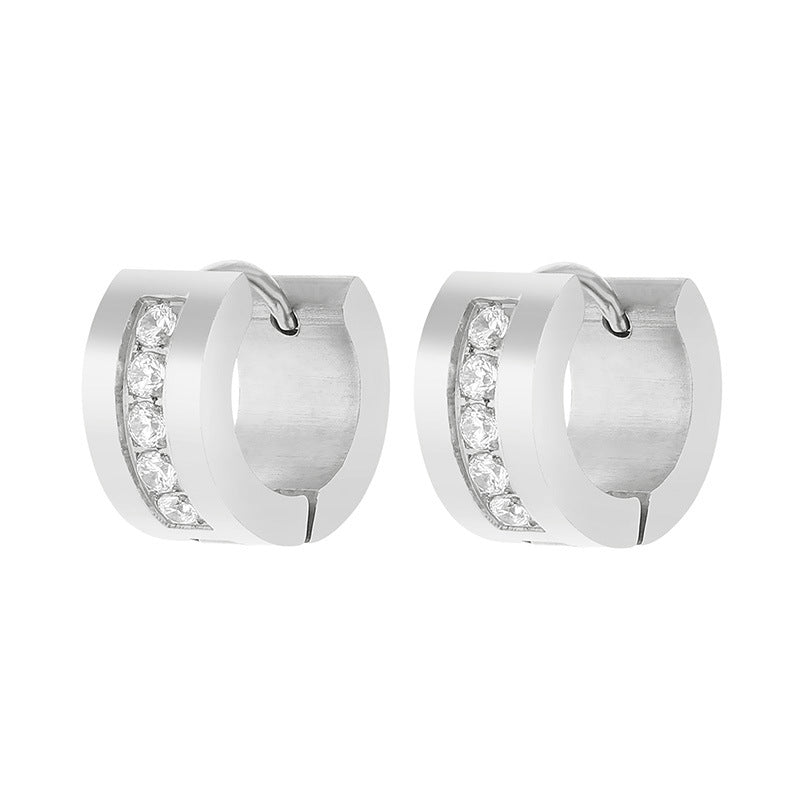 1 Pair Simple Style Geometric Plating Inlay Titanium Steel Rhinestones Earrings