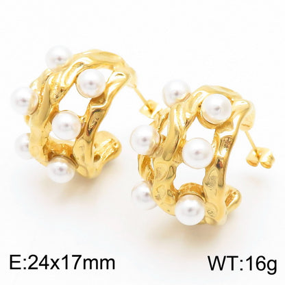 1 Pair Simple Style Solid Color Plating Inlay Titanium Steel Artificial Pearls Ear Studs