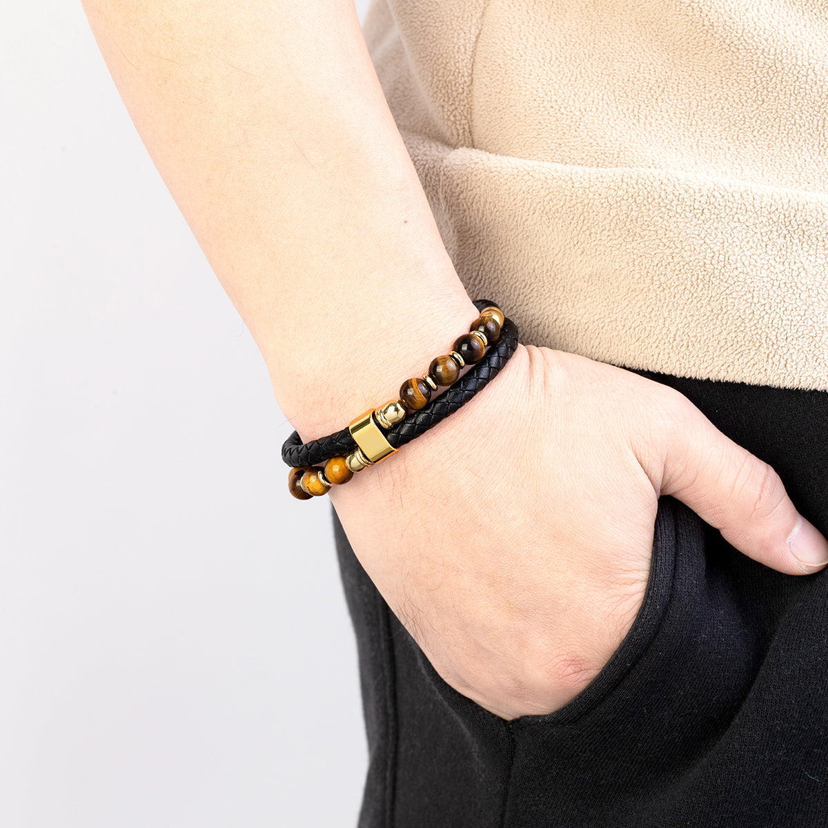 Simple Style Geometric Leather Rope Stone Metal Handmade Metal Button Unisex Bracelets