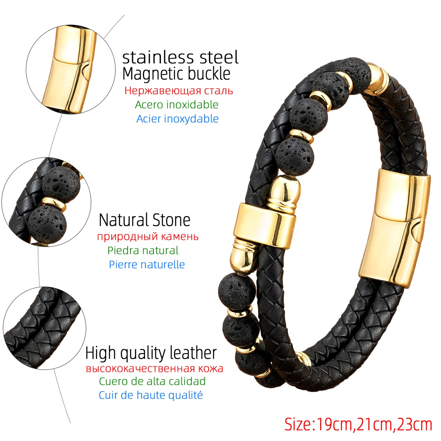 Simple Style Geometric Leather Rope Stone Metal Handmade Metal Button Unisex Bracelets