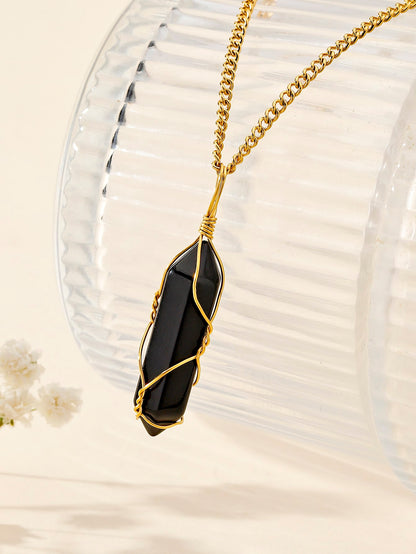 Stainless Steel Simple Style Classic Style Color Block Inlay Natural Stone Pendant Necklace