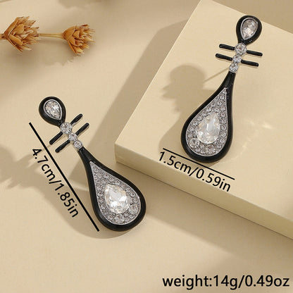 1 Pair Chinoiserie Retro Musical Instrument Plating Inlay Alloy Rhinestones Drop Earrings