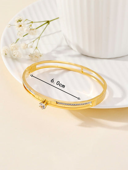 Simple Style Letter Stainless Steel Plating Inlay Zircon 18k Gold Plated Bangle