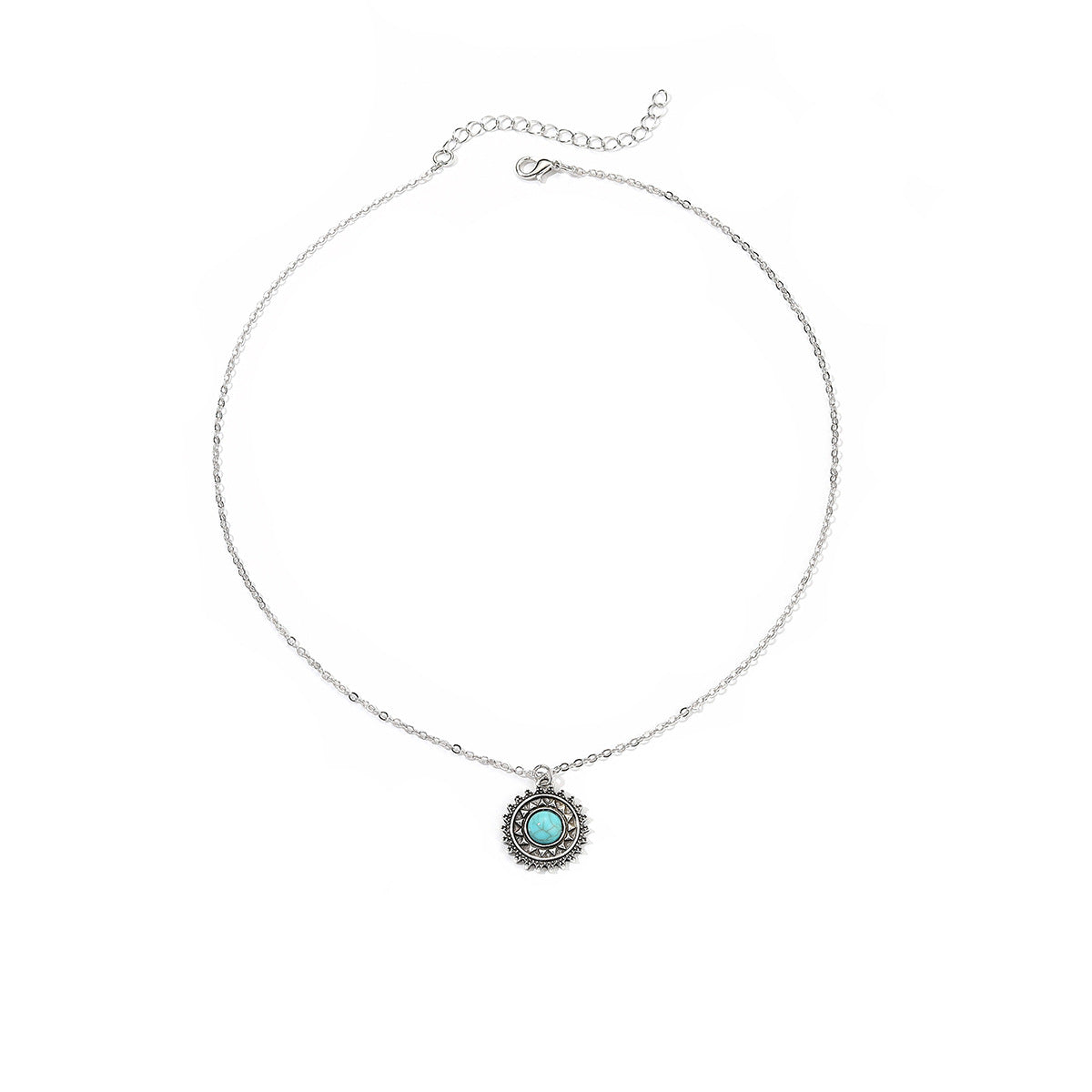 Retro Geometric Round Alloy Zinc Alloy Plating Inlay Turquoise Women's Pendant Necklace