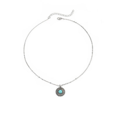 Retro Geometric Round Alloy Zinc Alloy Plating Inlay Turquoise Women's Pendant Necklace