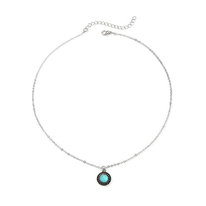 Retro Geometric Round Alloy Zinc Alloy Plating Inlay Turquoise Women's Pendant Necklace