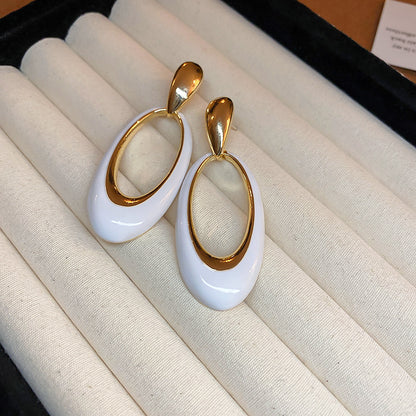 1 Pair Lady Oval Alloy Drop Earrings