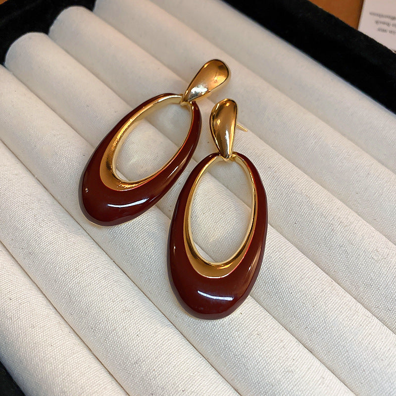 1 Pair Lady Oval Alloy Drop Earrings