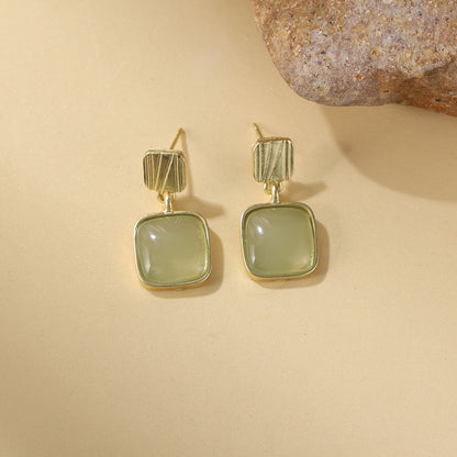 1 Pair Elegant Classical Square Plating Inlay Alloy Glass 14k Gold Plated Drop Earrings