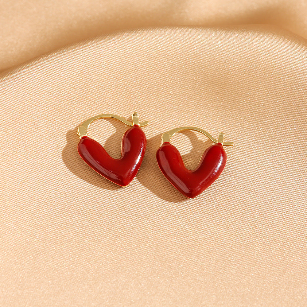 1 Pair Elegant Retro Heart Shape Enamel Plating Copper Gold Plated Earrings