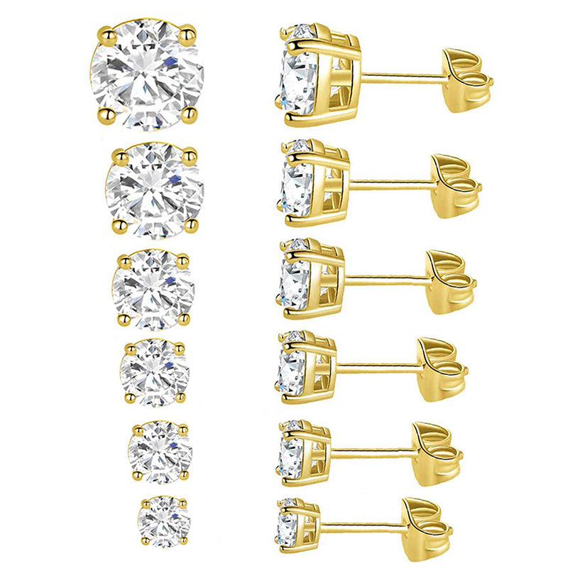 Copper Gold Plated Simple Style Round Inlay Zircon Ear Studs