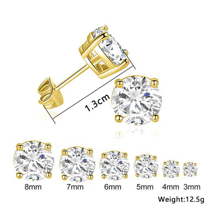 Copper Gold Plated Simple Style Round Inlay Zircon Ear Studs