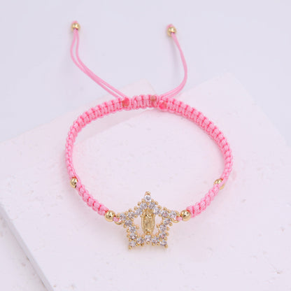 Glam Simple Style Virgin Mary Star Rope Copper Knitting Plating Inlay Zircon 18k Gold Plated Women'S Drawstring Bracelets