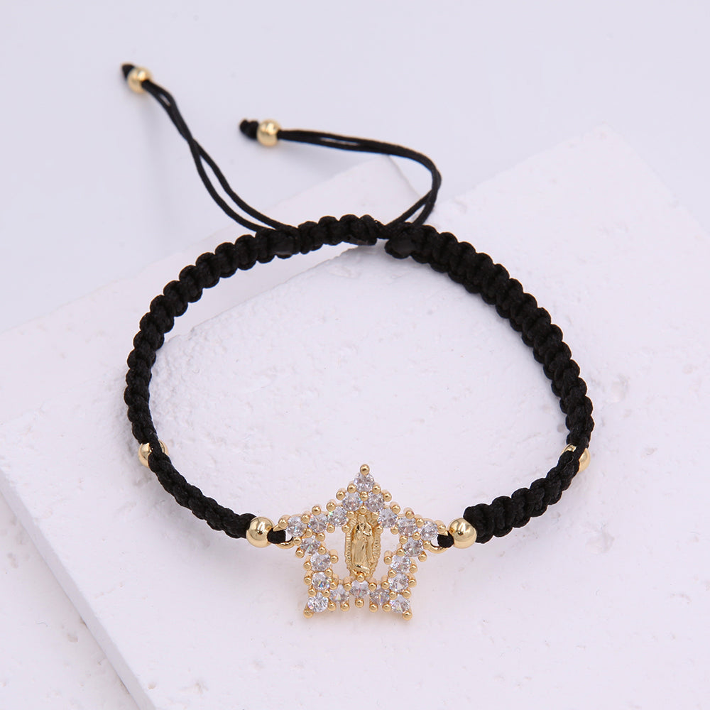 Glam Simple Style Virgin Mary Star Rope Copper Knitting Plating Inlay Zircon 18k Gold Plated Women'S Drawstring Bracelets