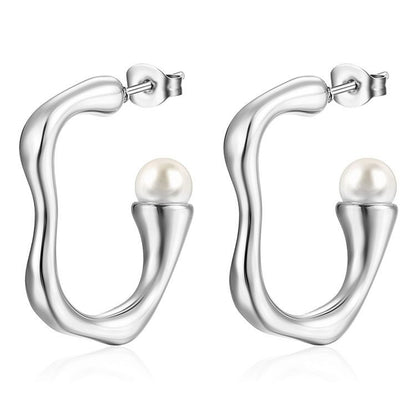 1 Pair Simple Style Classic Style Solid Color Inlay Stainless Steel Pearl Earrings