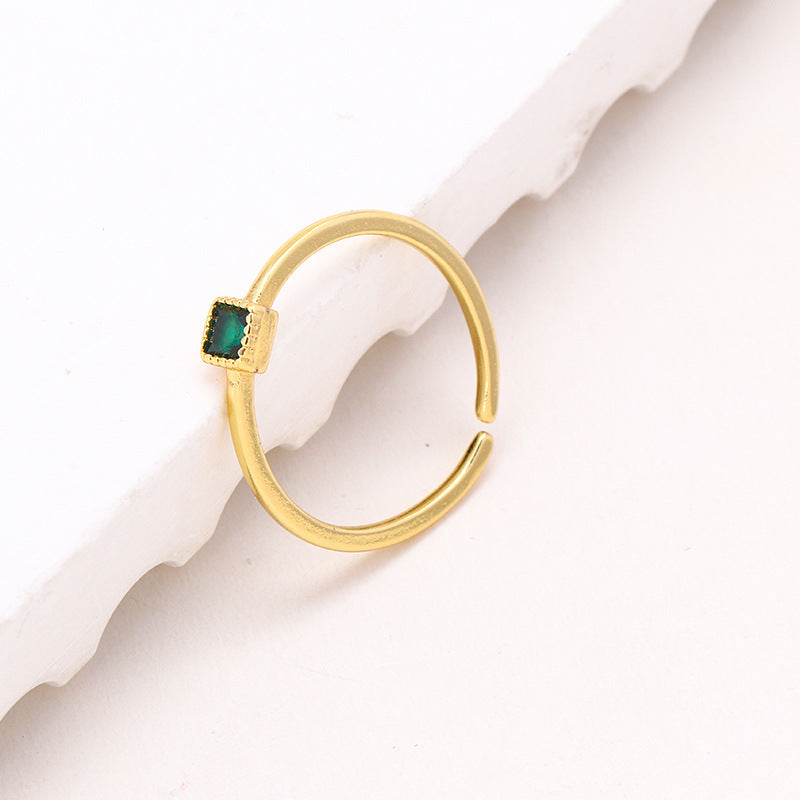 Simple Style Square Copper Inlay Zircon Open Rings