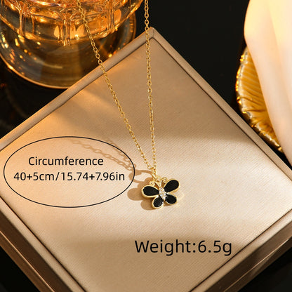 Simple Style Butterfly Titanium Steel Enamel Plating Inlay Resin Rhinestones Gold Plated Pendant Necklace