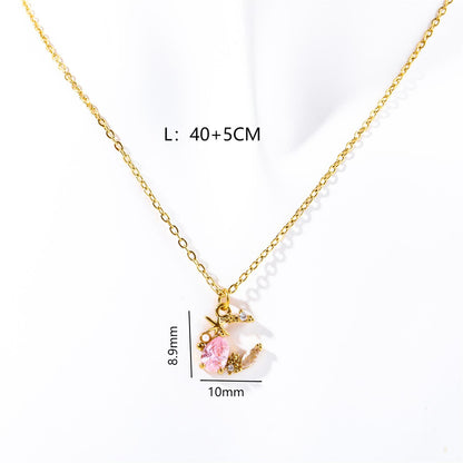 Simple Style Moon Butterfly Stainless Steel Plating 18k Gold Plated Necklace