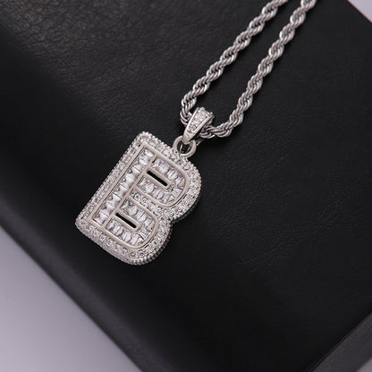 Classic Style Letter Stainless Steel Copper Plating Inlay Zircon Silver Plated Pendant Necklace