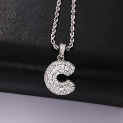 Classic Style Letter Stainless Steel Copper Plating Inlay Zircon Silver Plated Pendant Necklace