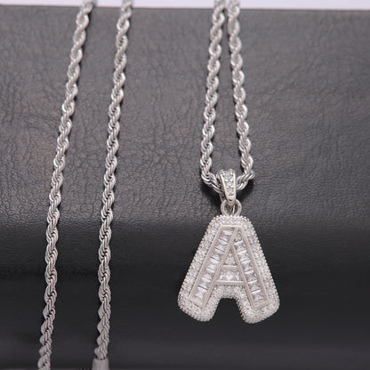 Classic Style Letter Stainless Steel Copper Plating Inlay Zircon Silver Plated Pendant Necklace