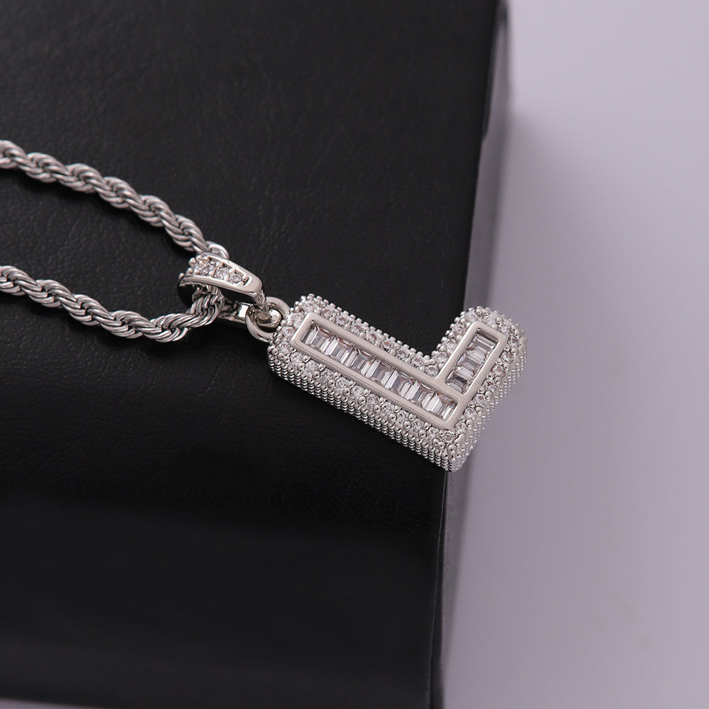 Classic Style Letter Stainless Steel Copper Plating Inlay Zircon Silver Plated Pendant Necklace