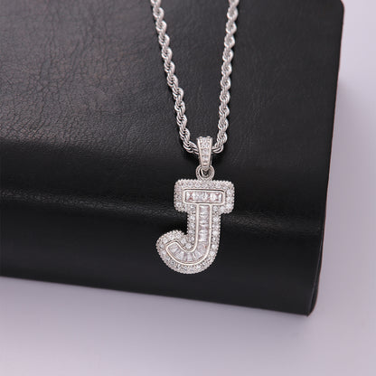 Classic Style Letter Stainless Steel Copper Plating Inlay Zircon Silver Plated Pendant Necklace