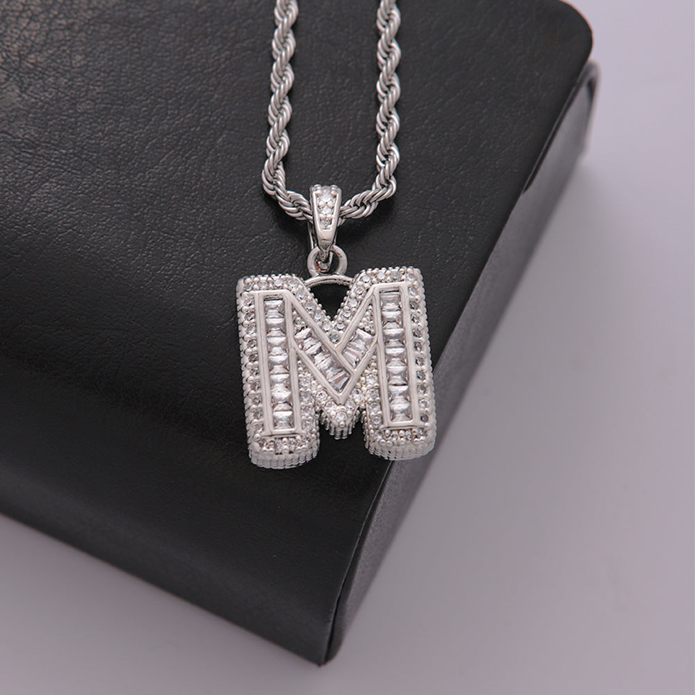 Classic Style Letter Stainless Steel Copper Plating Inlay Zircon Silver Plated Pendant Necklace