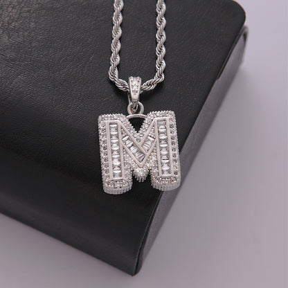 Classic Style Letter Stainless Steel Copper Plating Inlay Zircon Silver Plated Pendant Necklace