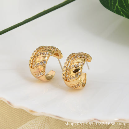 1 Pair Simple Style Geometric Plating Copper Zircon Ear Studs