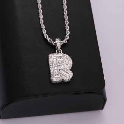 Classic Style Letter Stainless Steel Copper Plating Inlay Zircon Silver Plated Pendant Necklace