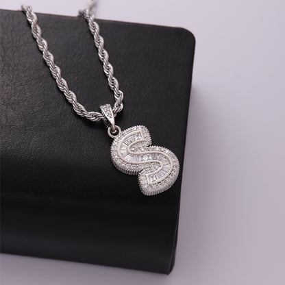 Classic Style Letter Stainless Steel Copper Plating Inlay Zircon Silver Plated Pendant Necklace