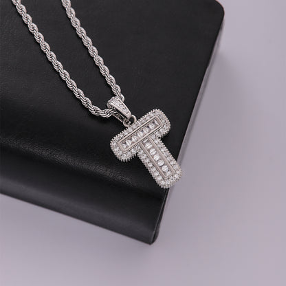 Classic Style Letter Stainless Steel Copper Plating Inlay Zircon Silver Plated Pendant Necklace