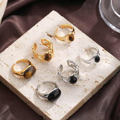 Elegant Color Block Copper Plating Inlay Natural Stone 18k Gold Plated Open Rings