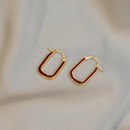 1 Pair Simple Style Oval Enamel Copper 18K Gold Plated Earrings