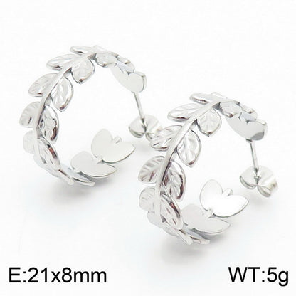 1 Pair Vintage Style Leaf Plating Titanium Steel Ear Studs