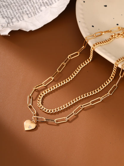 Vacation Heart Shape Iron Copper Inlay Zircon Women's Double Layer Necklaces
