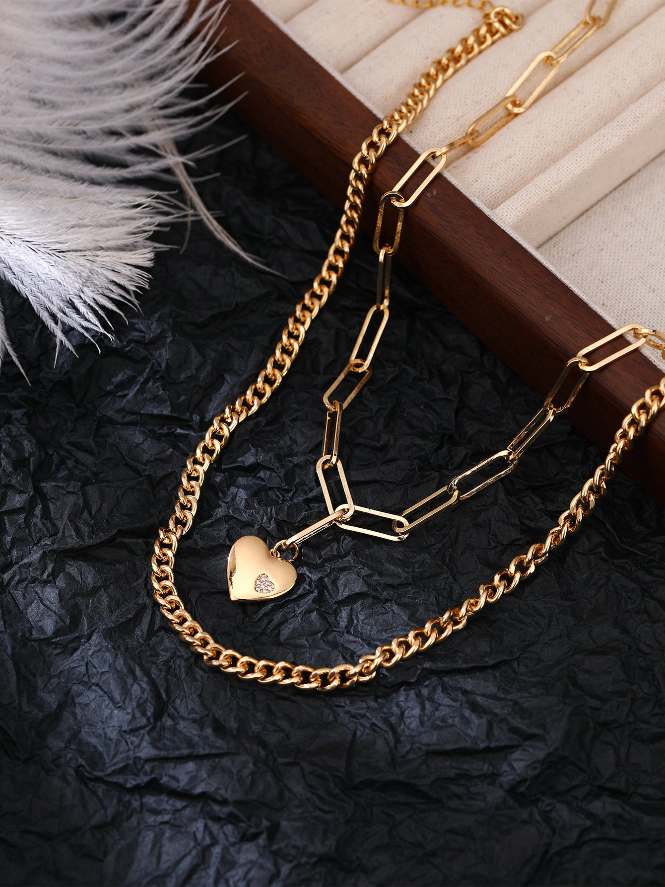 Vacation Heart Shape Iron Copper Inlay Zircon Women's Double Layer Necklaces