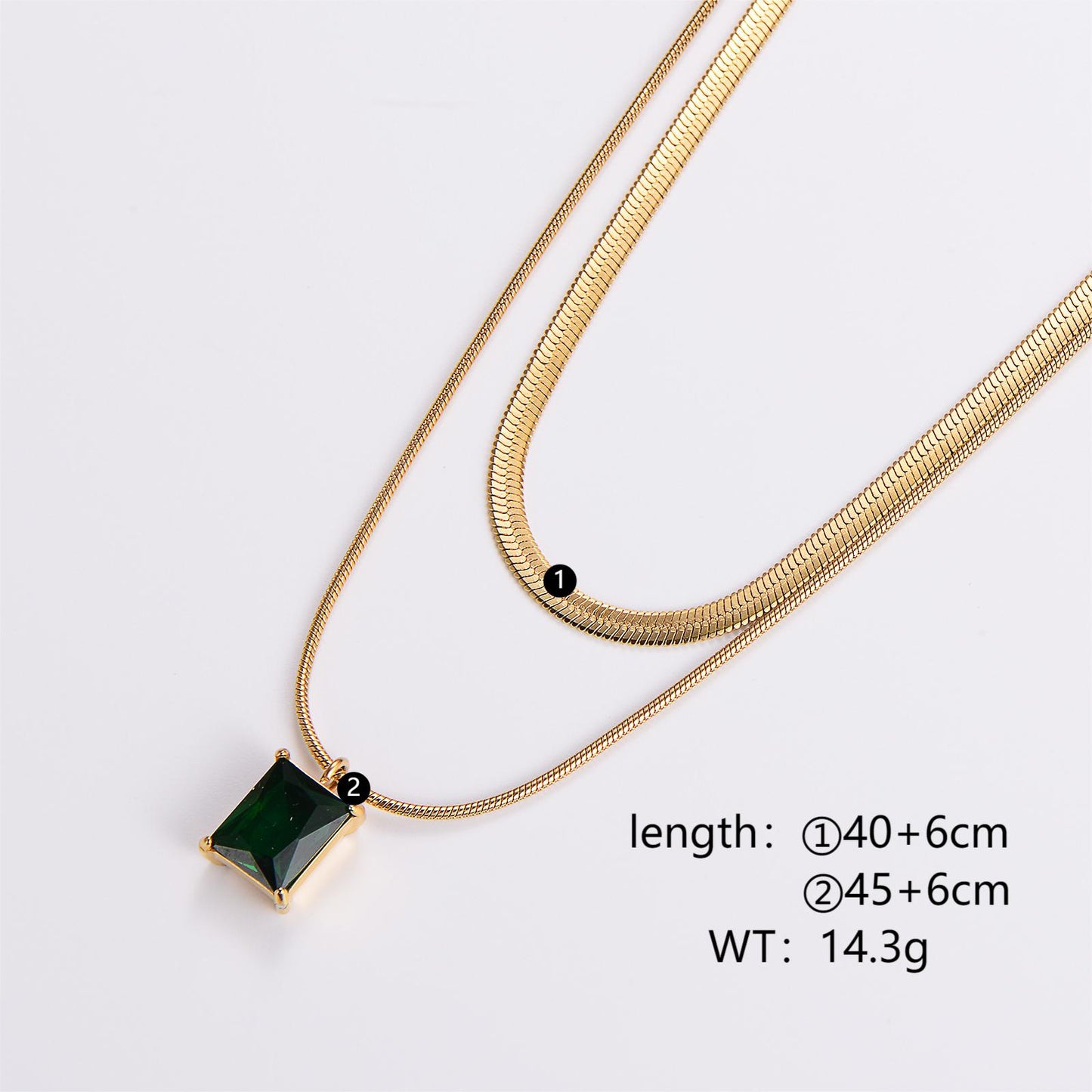 Simple Style Rectangle Stainless Steel Plating Inlay Zircon 18k Gold Plated Pendant Necklace