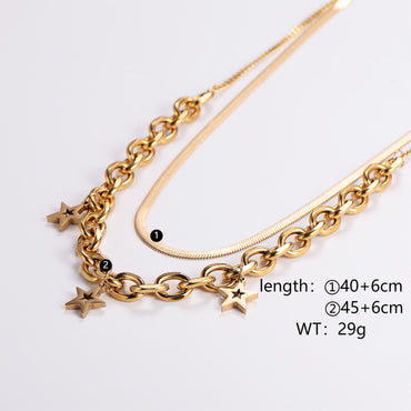 Retro Star Stainless Steel 18k Gold Plated Layered Necklaces