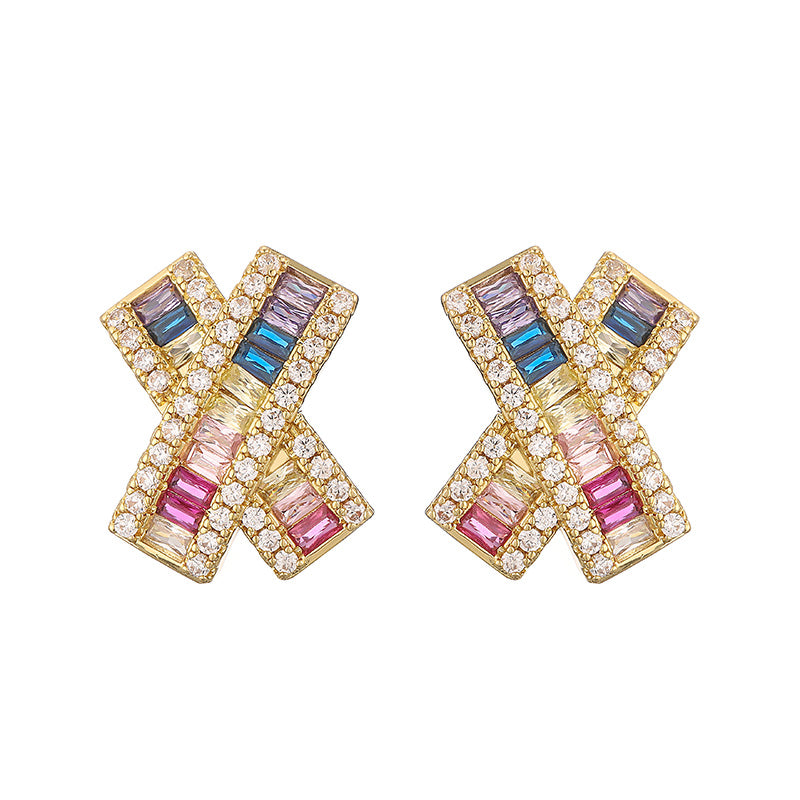 1 Pair Elegant Luxurious Color Block Plating Inlay Copper Zircon 18k Gold Plated Ear Studs