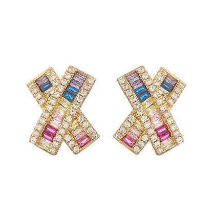 1 Pair Elegant Luxurious Color Block Plating Inlay Copper Zircon 18k Gold Plated Ear Studs