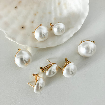 1 Pair Sweet Simple Style Round Oval Plating Inlay Stainless Steel Pearl Gold Plated Ear Studs