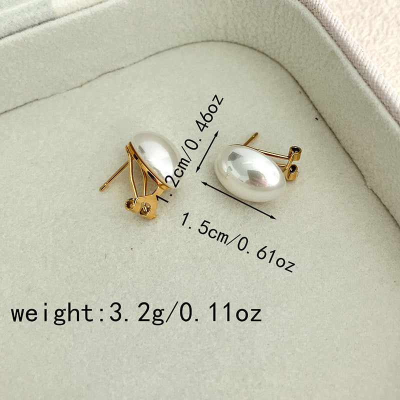 1 Pair Sweet Simple Style Round Oval Plating Inlay Stainless Steel Pearl Gold Plated Ear Studs